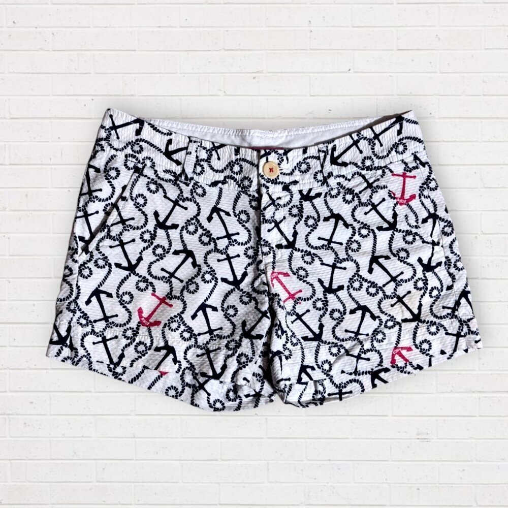 LILLY PULITZER Nautical Anchor Sailing White Navy Shorts Cruise Womens 2